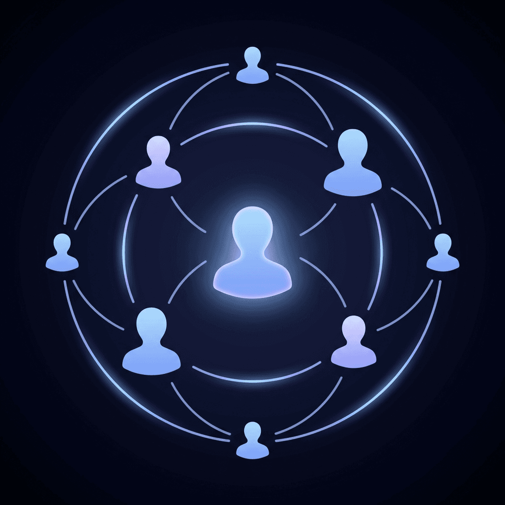 A circle of trusted contacts connected to a central figure